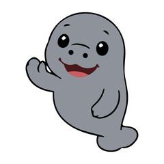 Fototapeta premium A cute cartoon dugong icon element with a simple design, friendly expression, and clean vector style, perfect for stickers, decorations, and cheerful underwater themes.