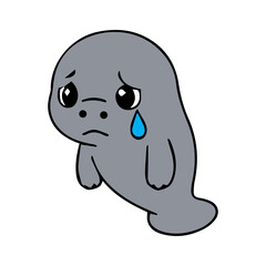 Fototapeta premium A cute cartoon dugong icon element with a simple design, friendly expression, and clean vector style, perfect for stickers, decorations, and cheerful underwater themes.