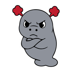 Fototapeta premium A cute cartoon dugong icon element with a simple design, friendly expression, and clean vector style, perfect for stickers, decorations, and cheerful underwater themes.