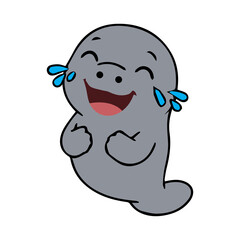 Obraz premium A cute cartoon dugong icon element with a simple design, friendly expression, and clean vector style, perfect for stickers, decorations, and cheerful underwater themes.