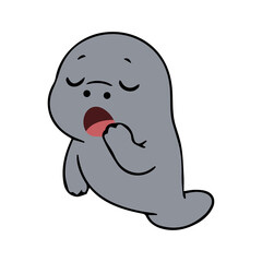 Fototapeta premium A cute cartoon dugong icon element with a simple design, friendly expression, and clean vector style, perfect for stickers, decorations, and cheerful underwater themes.