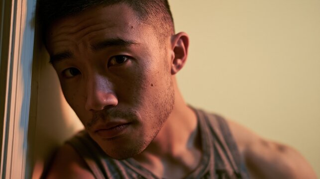 Family Caregiver Burnout Young East Asian Athletic Man Quiet