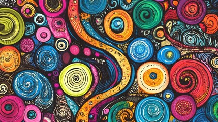 Naklejka premium Vibrant abstract swirls and circles pattern background