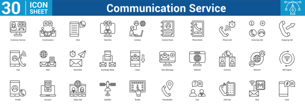 Communication Service editable icon set vector illustration concept for business with icon of Customer Service, Conversation, Chat, Chat Box, Contact, Contact Book, Phone Book, Phone Call, Incomin.