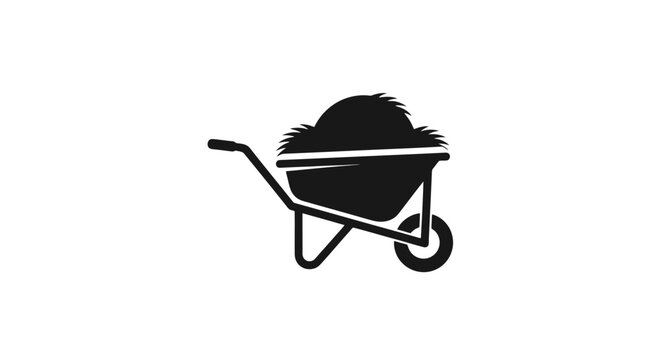 Black silhouette of a wheelbarrow with grass.