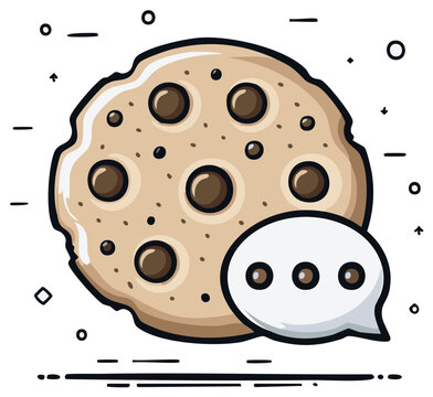 Sweet chocolate chip cookie with a speech bubble conveying a message or idea