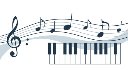 Musical notes and piano keyboard on a white background © ijo