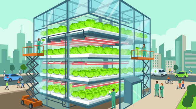Urban Vertical Farm with Hydroponic Lettuce