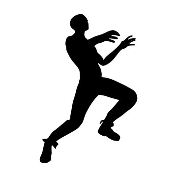 Attacking zombie monster silhouette. Spooky and scary character. Isolated on white background.