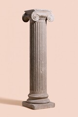 Fototapeta premium Classical Ionic column standing in center of frame against neutral beige backdrop for architectural heritage promotion, museum exhibition and historical design projects