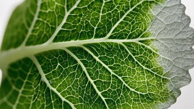 Close-up of a Fresh Green Leaf with Intricate Veins and Textures