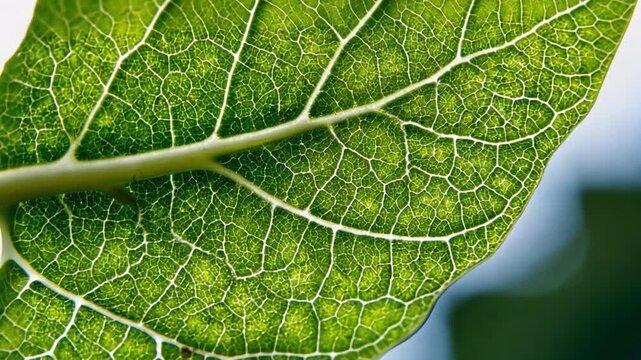 Close-up View of a Green Leaf with Intricate Vein Patterns