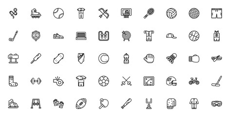 Sport lineal icon set. Minimal line icons pack. Featuring rhythmic gymnastics, baseball, basketball, football, swimming, hockey, tennis, archery, volleyball, golf, boxing, karate and more. © wang
