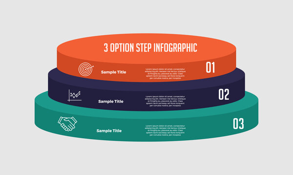 Stacked circle vector infographic with 3 layers of sections, for presentations or business reports. Editable vector illustration.