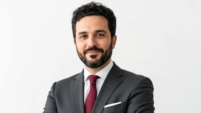 A smiling businessman in a suit and tie recorded in a professional corporate