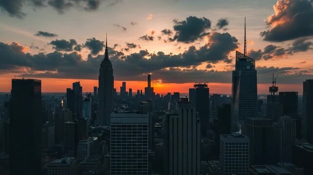 A serene cityscape at sunset captured of urban life