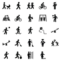 Fototapeta premium Collection of stylized human figures engaged in diverse leisure activities and daily routines presenting a variety of actions and playful pursuits perfect for conceptual representation and