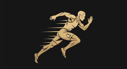 Obraz premium Running athlete silhouette on black background