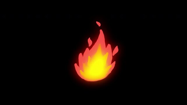 Simple fire element 2d animation vfx with cartoon, flat doodle  style and glow effect, suitable for video burn reveal, game and animation, alpha channel only 4k.
