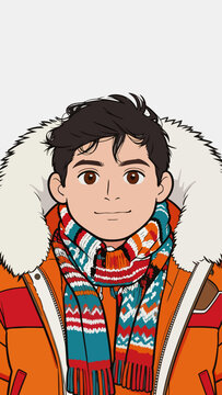 Cartoon portrait of a young male winter fashion outfit