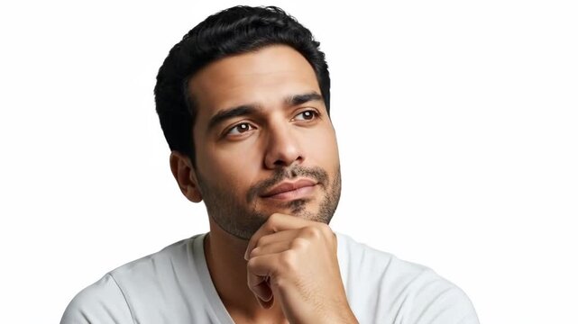 A thoughtful man in a white shirt looking puzzled