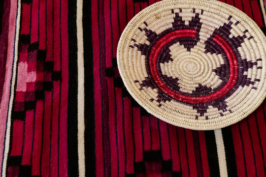 Woven basket and Southwestern textile pattern