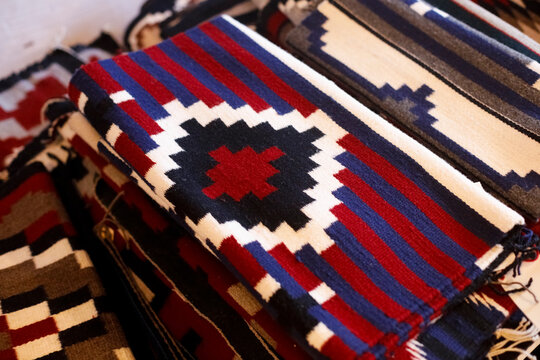 Woven textile with bold Southwestern geometric pattern