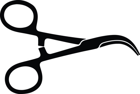 Silhouette design professional curved surgical hemostat forceps medical instrument icon vector