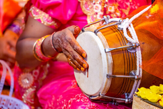 Traditional Indian drum close up