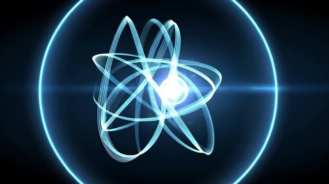 Abstract representation of atomic structure with glowing particles