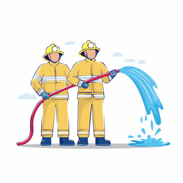 Two Firefighters Spraying Water from Hose
