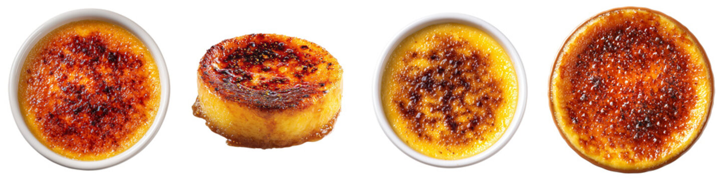 Classic French creme brulee with caramelized sugar isolated on transparent background