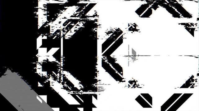 Video overlay template 4K UHD abstract technology background featuring a weathered grunge geometric frame with colorful RGB chromatic aberration glitch effect