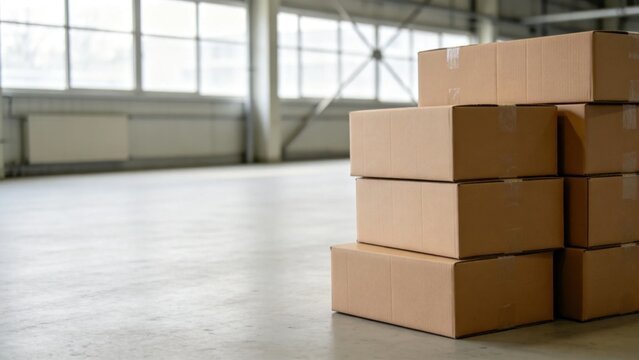 Stacked cardboard boxes ready for recycling processing
