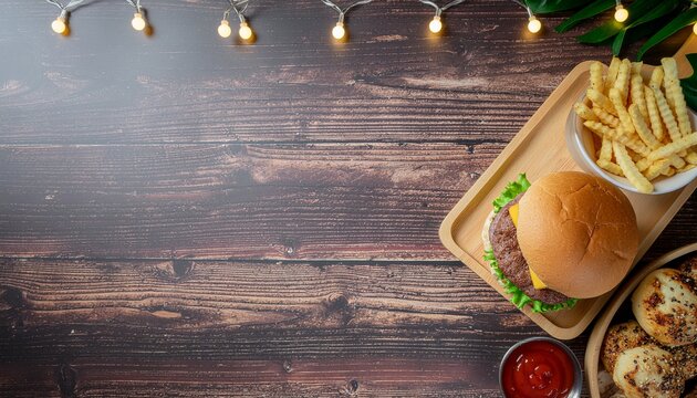 Delicious Fast Food on Wooden Table