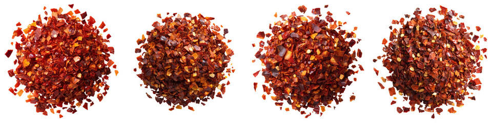 Crushed red pepper flakes heap isolated on transparent background for spicy seasoning and pizza topping illustration