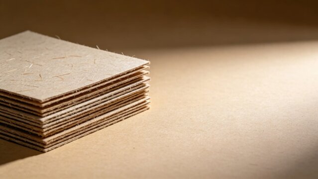 Recycled paper sheets with visible fiber texture stacked nea