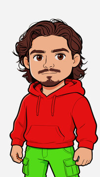 Chibi style male character with wavy hair and casual outfit
