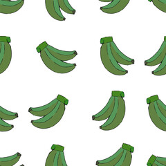 A seamless pattern featuring green unripe bananas (Musa sp.) or raw plantain illustration on white background. It serves as an artistic background, textile print, or eye-catching packaging design © Nurul