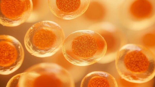 Close up view of orange fish eggs with detailed texture and translucent outer layer in warm lighting