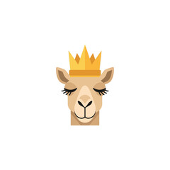Naklejka premium Llama head wearing a golden crown with long eyelashes