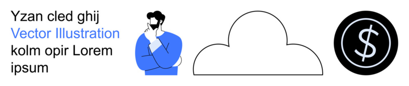 Business planning, cloud services, financial management, decision-making, digital economy, currency. A man thinking, a cloud icon and a dollar sign. Business planning and cloud services concept