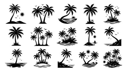Set of palm tree silhouettes isolated for tropical summer beach travel and nature themed design projects © B