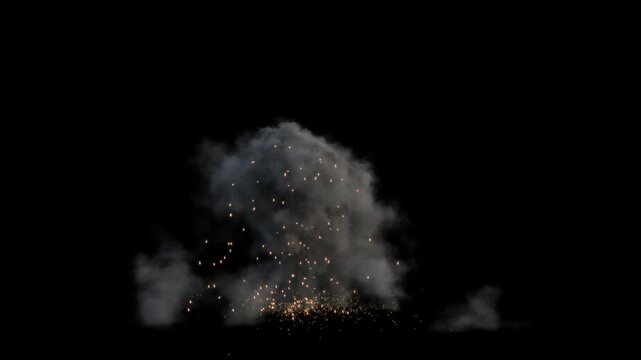Explosion of Smoke and Sparks Bursting on Black Background
