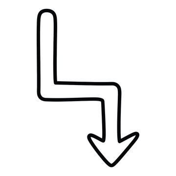 Black line drawing of bent arrow pointing downwards to right  simple graphic element icon