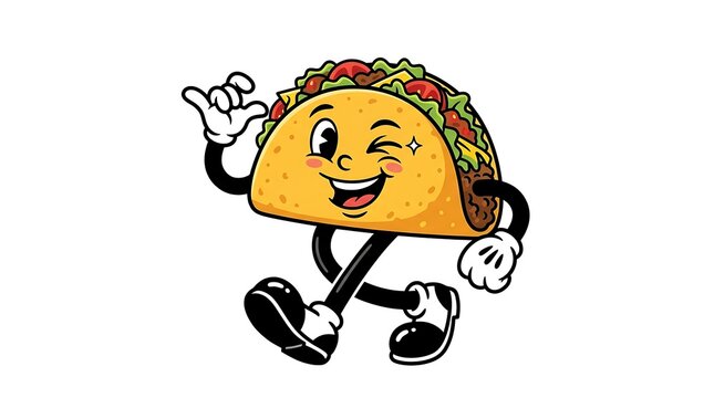 Winking taco cartoon mascot with white gloves sticker
