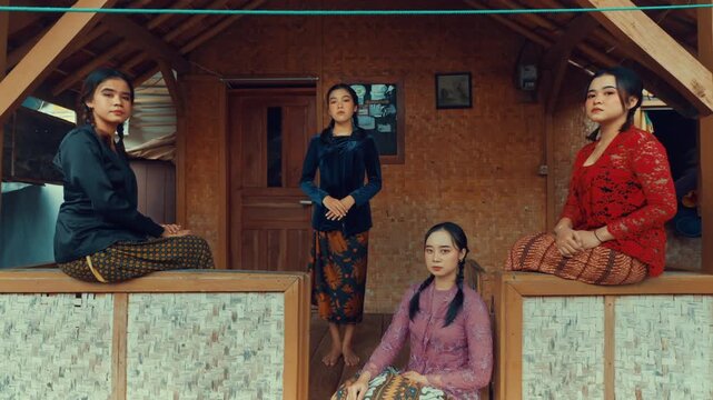 Traditional Javanese Women Posing in Ethnic Attire