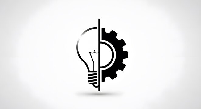 logical thinking concept, icon showing half light bulb and half gear, symbol of innovation combining ideas and engineering logic