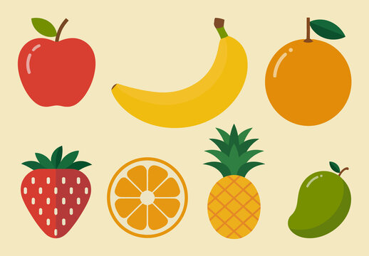Flat Fruit Vector Illustration Set