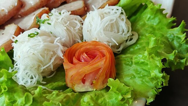 Grilled Pork with Rice Vermicelli (Banh Hoi), Vietnamese Food.